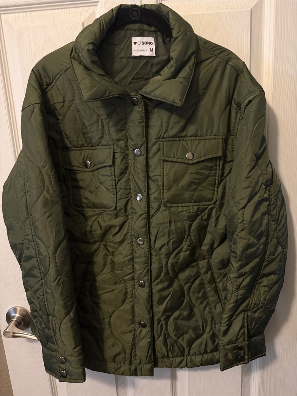 Ci Sono Olive Quilted Snap-Front Puffer Jacket